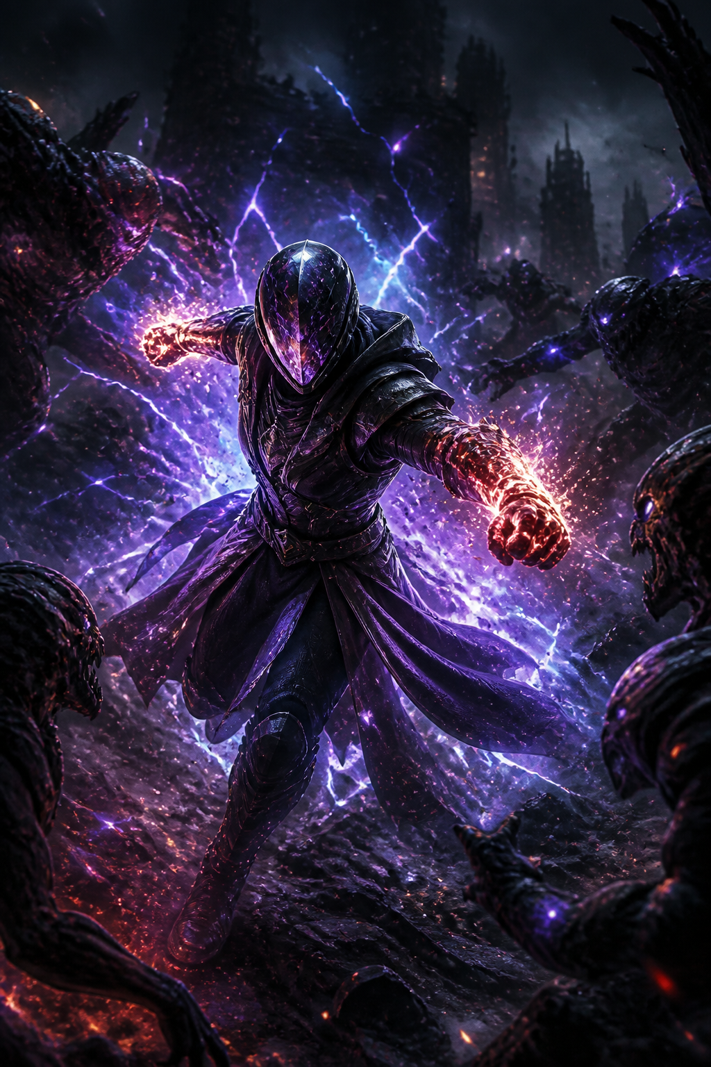 Warlock Prismatic plongeant au corps-à-corps dans un groupe ennemi